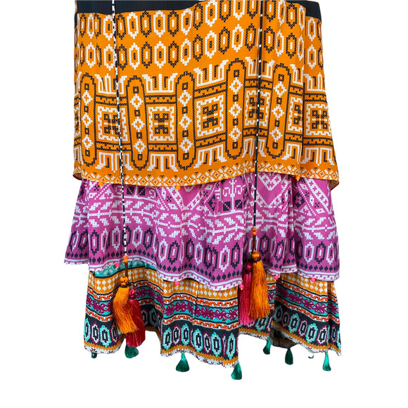 Hemant and Nandita Dress Tiered Silk Multipattern Tasseled Sleeveless Size Small - Picture 5 of 11